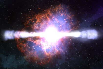 Artwork of a core collapse hypernova, a super-supernova. Credit: NASA/Dana Berry/Skyworks Digital