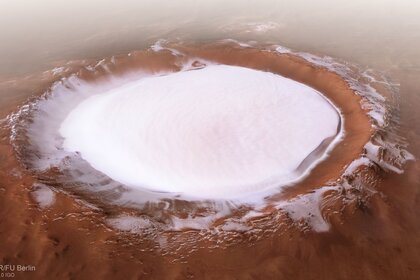 A perspective view of Korolev crater on Mars. Credit: ESA/DLR/FU Berlin, CC BY-SA 3.0 IGO