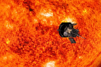 Artwork showing the Parker Solar Probe against the Sun. Credit: NASA/Johns Hopkins APL/Steve Gribben