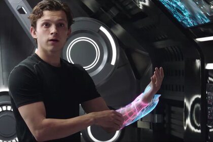 Peter Parker with Iron Man gauntlet in Spider-Man: Far From Home