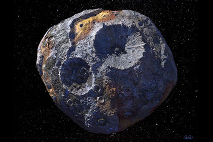 Artwork of the metal asteroid Psyche, based on real observations of its shape. Credit: Maxar/ASU/P.Rubin/NASA/JPL-Caltech