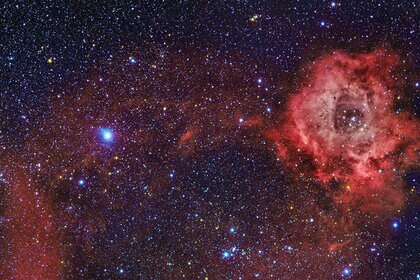The Rosette Nebula (a huge star-forming gas cloud) and environs, located in the constellation of Monoceros (the Unicorn) not far from Orion. Credit: Rogelio Bernal Andreo