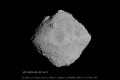 The asteroid Ryugu from 20 kilometers away. Credit: JAXA, University of Tokyo, Kochi University, Rikkyo University, Nagoya University, Chiba Institute of Technology, Meiji University, University of Aizu and AIST