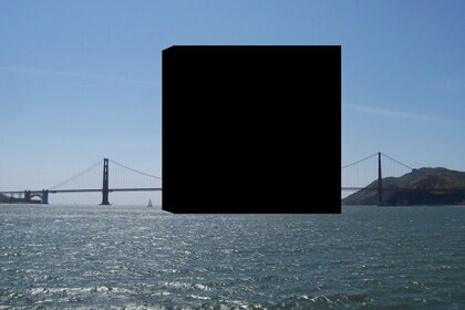 A cube made of all humans on Earth in comparison to the Golden Gate Bridge. The scale is close but not perfect due to perspective. Credit: Crew and Officers of NOAA Ship MILLER FREEMAN / Phil Plait