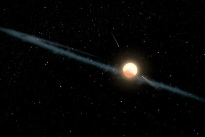 Artwork depicting a ring of dust around Tabby's Star. Credit: NASA/JPL-Caltech
