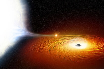 Artist’s impression of a white dwarf having matter siphoned off by a black hole. Credit: NASA/CXC/M.Weiss