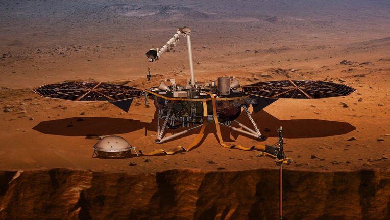 The Mars lander InSight will sit on the surface and measure marsquakes, heat transport, and the planet’s wobble, all to help us understand the internal structure of the Red Planet. Credit: NASA/JPL-Caltech