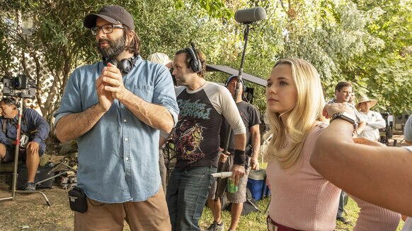 Gary Dauberman and Madison Iseman on the set of Annabelle Comes Home