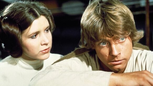 Luke and Leia in Star Wars Episode IV: A New Hope 