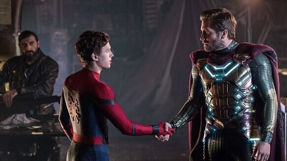 Spider-Man and Mysterio in Spider-Man: Far From Home