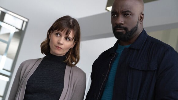 Katja Herbers and Mike Colter of CBS's Evil