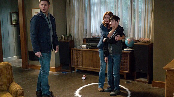 Jensen Ackles, Brigid Brannagh, and Logan Williams in Supernatural