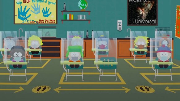Socially distanced classroom in the South Park Pandemic Special