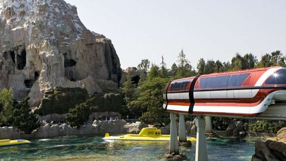 Disneyland's Monorail passing by Matterhorn mountain