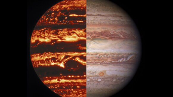 Jupiter seen by Gemini (left) and Hubble (right)