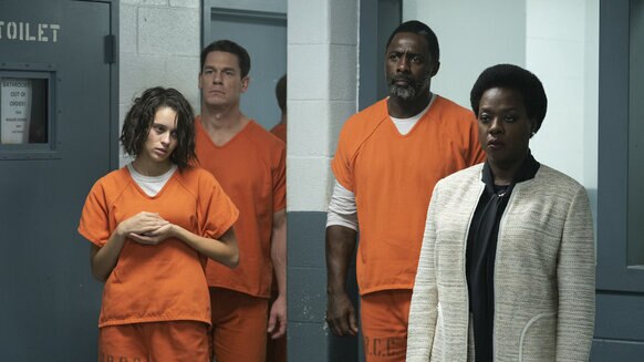 (L-R) DANIELA MELCHIOR as Ratcatcher 2, JOHN CENA as Peacemaker, IDRIS ELBA as Bloodsport and VIOLA DAVIS as Amanda Waller in THE SUICIDE SQUAD