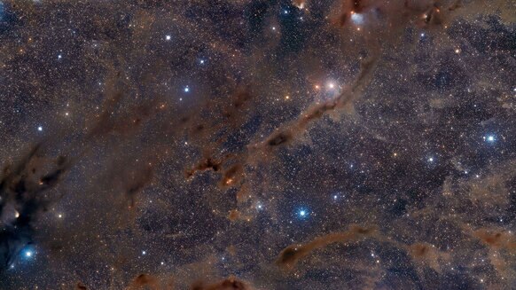 A portion of the huge Taurus Molecular Cloud is seen here in two-panel mosaic. The darkest areas are where stars are being born, hidden from view by thick clots of dust. Credit: Adam Block /Steward Observatory/University of Arizona