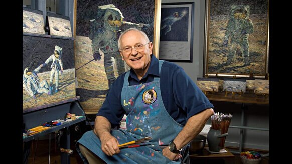 Al Bean posing with some of his artwork. Credit: Smithsonian Institution / Carolyn Russo