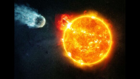 Artwork depicting a flare from a red dwarf stripping away a planet’s atmosphere. Credit:  NASA/CXC/M. Weiss