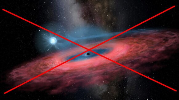 Artist’s depiction of a blue star orbiting a black hole… except this depiction for the purported 70 solar mass black hole is incorrect. That gas orbits the whole system. Credit: Jingchuan Yu / Beijing Planetarium (modified by Phil Plait)