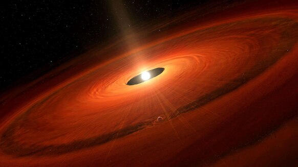 Artwork of a planet forming in a young star’s disk. Credit: NAOJ