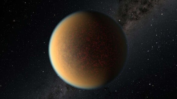 Artwork depicting a rocky super-Earth planet orbiting closely to its host star. This one has a thin atmosphere, which can be examined from Earth as the planet transits its star. Credit: NASA, ESA, and R. Hurt (IPAC/Caltech)