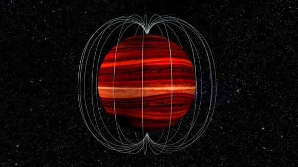 Artwork depicting a brown dwarf and its magnetic field. Credit: Bill Saxton, NRAO/AUI/NSF