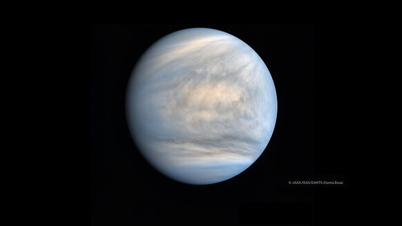 Venus in ultraviolet shows interesting — and difficult to explain — contrasts in the cloud blanket. Credit: JAXA / ISAS / DARTS / Damia Bouic