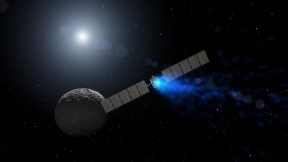 Artwork depicting the Dawn spacecraft approaching Ceres. Credit: NASA/JPL-Caltech/UCLA/MPS/DLR/IDA