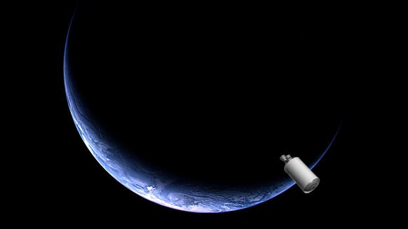 A fanciful depiction of a Centaur rocket near Earth. Credit: Earth: ESA/Rosetta; Centaur: ULA; Phil Plait