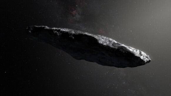 Artwork depicting what ‘Oumuamua might look like; observations indicate it’s highly elongated. But where did it come from? Credit: ESO / M. Kornmesser