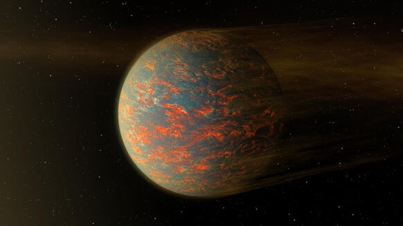 Artwork of a hot super-Earth getting is atmosphere blasted away by its nearby star. Credit: NASA/JPL-Caltech
