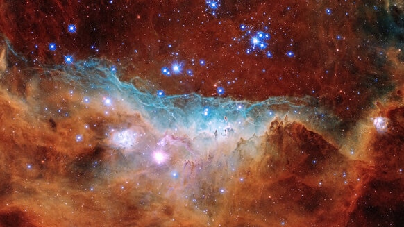 A cluster of stars is forming the nebula NGC 2014, located about 160,000 light years from Earth in a neighboring galaxy.