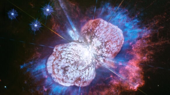 The mighty star Eta Carinae (actually a binary star), one of the most massive and luminous stars in the galaxy. Credit: NASA, ESA, N. Smith (University of Arizona, Tucson), and J. Morse (BoldlyGo Institute, New York)
