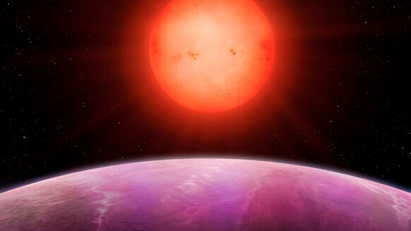 Artwork depicting NGTS-1b, a gas giant planet orbiting a red dwarf star. Credit: University of Warwick/Mark Garlick