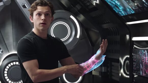 Peter Parker with Iron Man gauntlet in Spider-Man: Far From Home