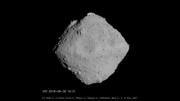 The asteroid Ryugu from 20 kilometers away. Credit: JAXA, University of Tokyo, Kochi University, Rikkyo University, Nagoya University, Chiba Institute of Technology, Meiji University, University of Aizu and AIST