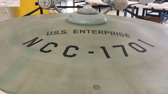 The saucer section of the original USS Enterprise model from the "Star Trek" original series, being conserved at the Smithsonian National Air and Space Museum's Udvar-Hazy Center. Credit: Phil Plait