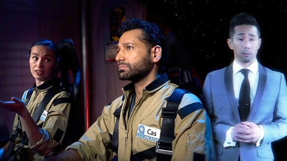 Cara Gee and Cas Anvar (“The Expanse”) and Perry Shen (“General Hospital”) star in a series of videos about exoplanets. Credit: NASA/IPAC/Caltech/Universe Unplugged