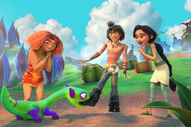 Eep, Guy, and Dawn in The Croods: Family Tree Season 3