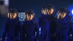 The crew of the Ark wears spacesuits in the dark on The Ark Episode 203.