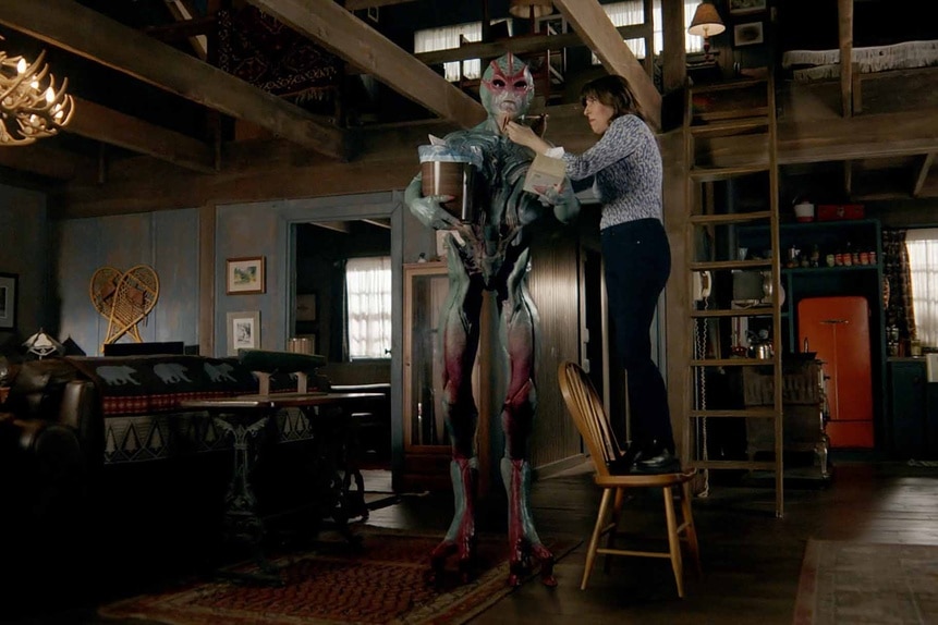 Heather (Edi Patterson) tends to Alien Harry (Alan Tudyk) in Resident Alien episode 306.