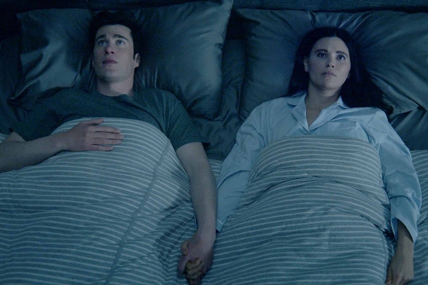Mayor Ben Hawthorne and Kate Hawthorne lay awake in bed on Resident Alien Episode 308.