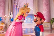 (from left) Princess Peach and Mario in The Super Mario Bros. Movie (2023)