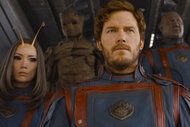 Pom Klementieff as Mantis, Groot (voiced by Vin Diesel), Chris Pratt as Peter Quill/Star-Lord, and Dave Bautista as Drax, in Marvel Studios' Guardians of the Galaxy Vol. 3.