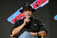 Edwards James Olmos speaks on stage during a Battlestar Galactica Retrospective panel during New York Comic Con