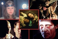 A collage featuring still images from (center; clockwise from center) The Exorcist: Believer (2023); Exorcist II: The Heretic (1977); Exorcist: The Beginning (2004); The Exorcist III (1990); Dominion: Prequel to the Exorcist (2005)