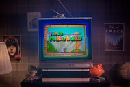 An old TV with Nintendo's Super Mario Bros.