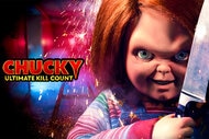 A poster for Chucky's kill count featuring Chucky holding a knife