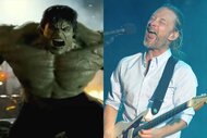 A split of The Incredible Hulk (Edward Norton) in The Incredible Hulk (2008) and Thom Yorke of the rock band Radiohead.